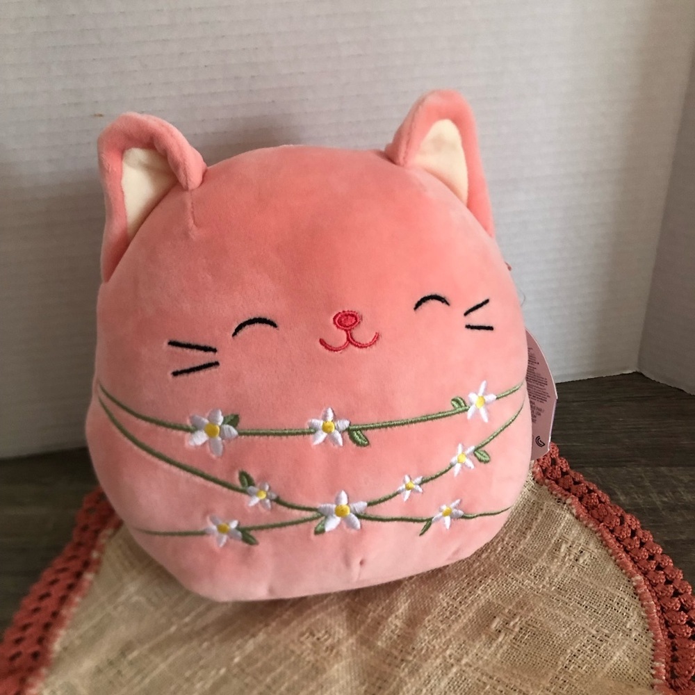 Squishmallows Wilka Pink Cat Plush with Embroidered Daisies